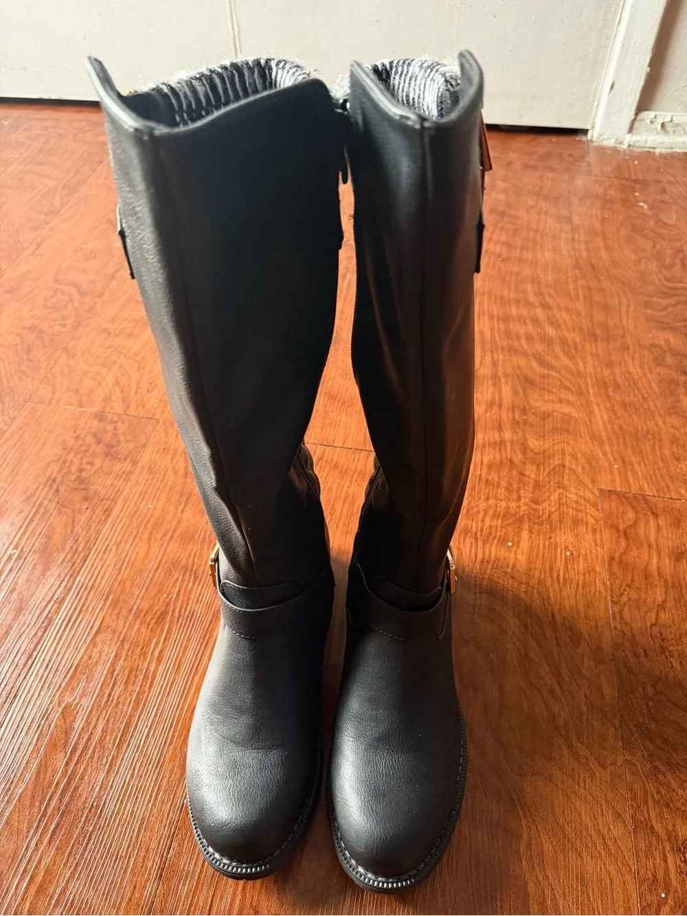 Quilted Over-the-Knee Women's Boots with Knit Cuff - Black